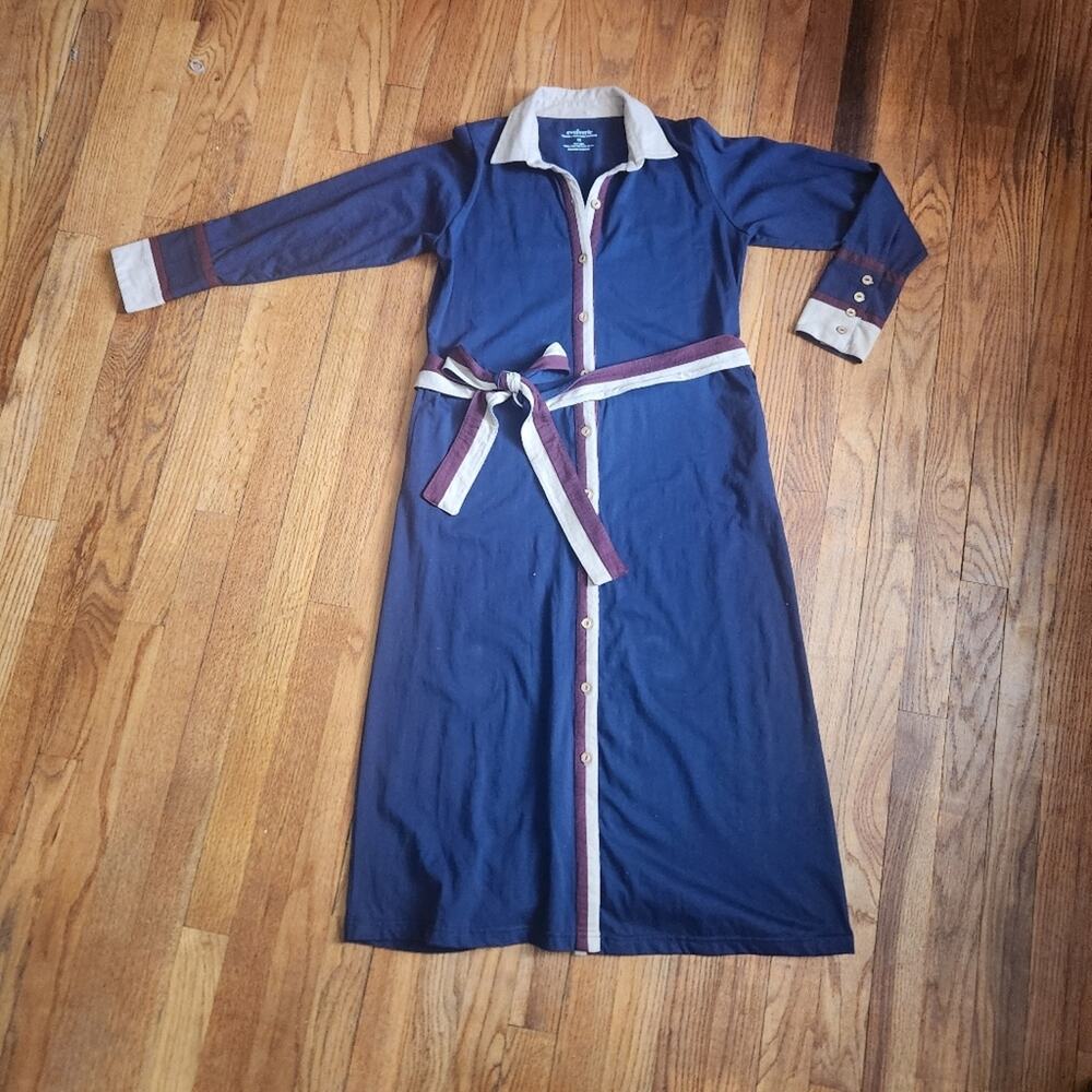 Boutique Navy Belted Midi Shirt Dress With Stripes